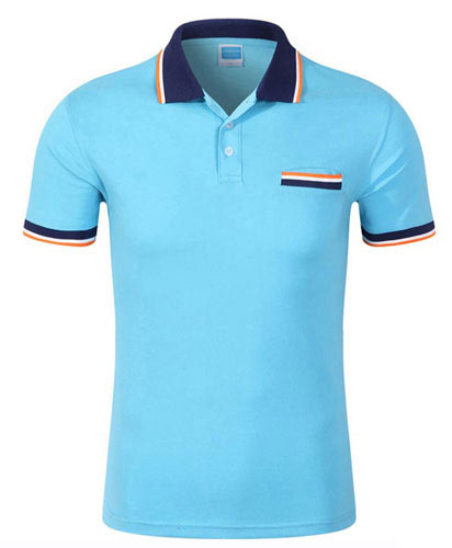 淺藍色翻領帶口袋T恤衫定制款式圖片