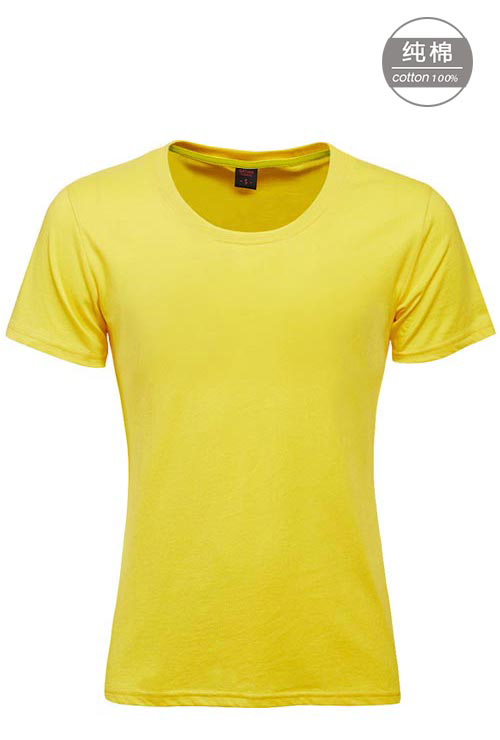 黃色純棉短袖女圓領T恤衫