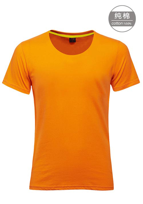 橙色純棉短袖女圓領文化衫定制