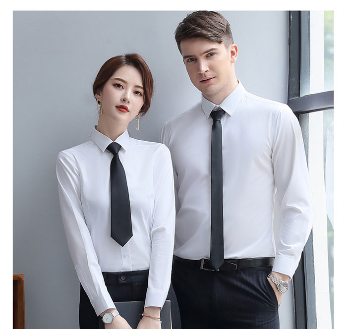 經典商務白色職業長袖襯衫男女模特平面展示圖
