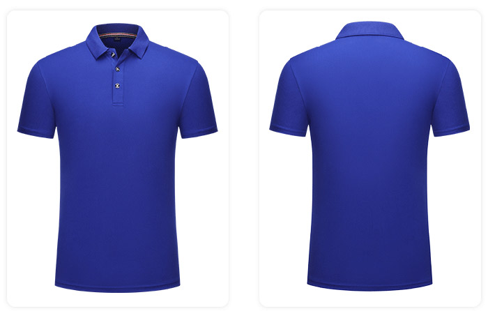 雪紡翻領(lǐng)短袖T恤衫工作服定制款式之彩藍(lán)色效果圖前后展示